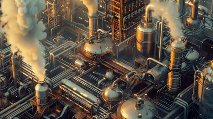 industrial production, oil distillation, plant, pipe communications