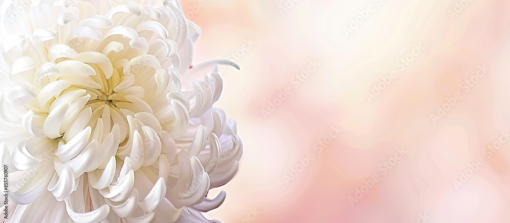 Aufkleber white chrysanthemum flower closeup pastel background. with copy space image. place for adding text o