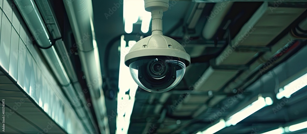 Aufkleber Image of security camera on ceiling. with copy space image. Place for adding text or design