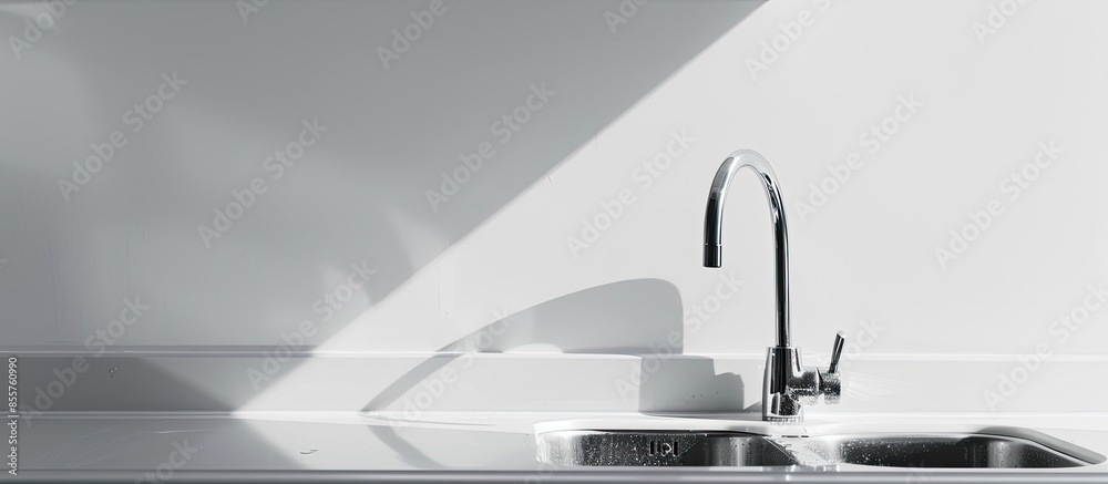Poster water tap and sink in a modern kitchen. with copy space image. place for adding text or design