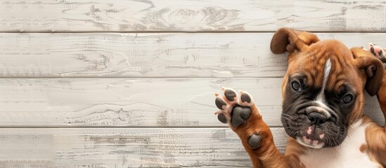 Boxer puppy paw pastel background  Isolated  Dog  Wood. with copy space image. Place for adding text or design