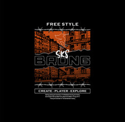 Vector illustration on the theme of skateboarding and skateboard in New York City. Sport typography, t-shirt graphics, poster, print, postcard © goank graphic