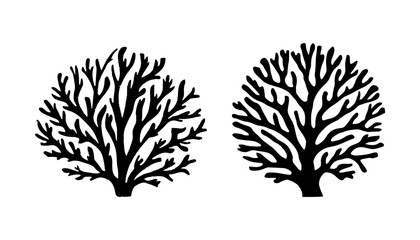 sea corals and seaweed black silhouette vector isolated