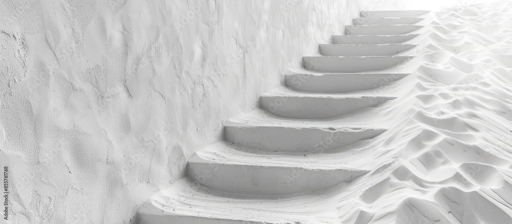 Poster white concrete stair with white beach sand background. taken indoor for background, abstract, wall p