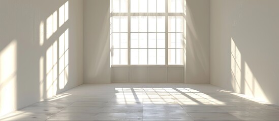Fototapeta premium Interior of the empty room filled with light from a window. with copy space image. Place for adding text or design