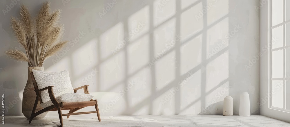 Poster stylish scandinavian modern white cozy eco interior in minimalist style.modern home decor. open spac