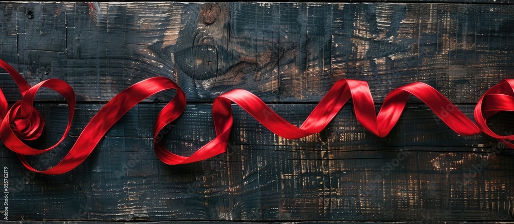 Aufkleber red christmas ribbons decoration. christmas concept. ribbon on wooden board. with copy space image. 