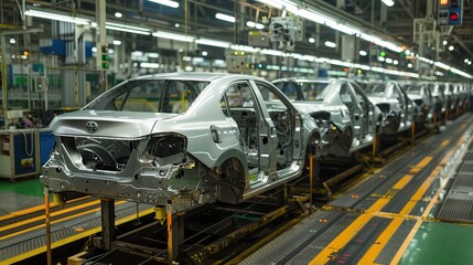 Automobile assembly line with a focus on precision engineering and teamwork