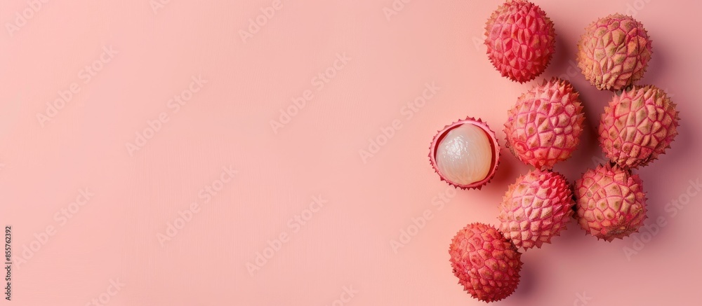 Fototapete shelled lychee Isolated on pastel background  Texture. with copy space image. Place for adding text or design