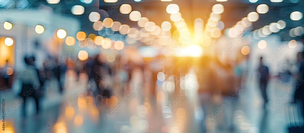 Poster Generic trade show image with blurred defocusing - concept of big business social gathering for international meeting exchange. with copy space image. Place for adding text or design