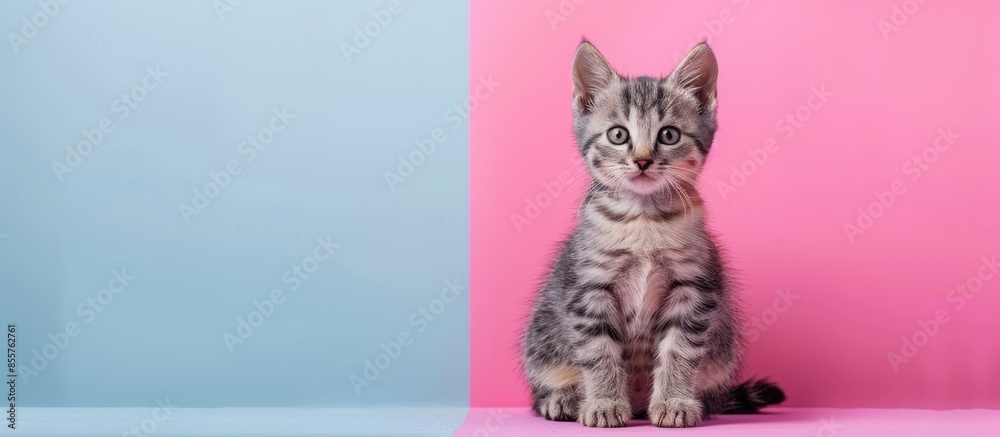 Poster Kitten on a pastel background Isolated  Cat  pastel. with copy space image. Place for adding text or design