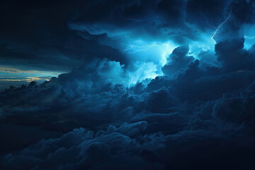 Naklejka premium Generative ai on theme of scary bright electric lightning bolt with branches in the night dark sky