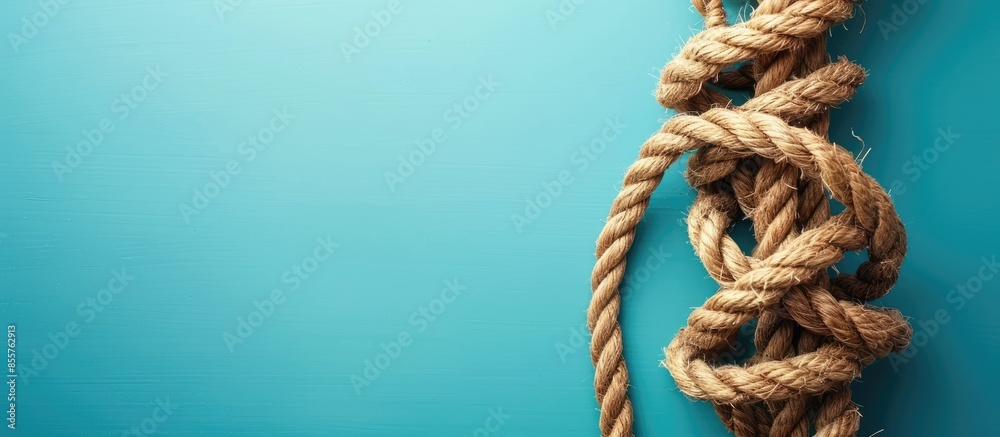 Poster Tied ropes on color background. Unity concept. Copy space image. Place for adding text or design