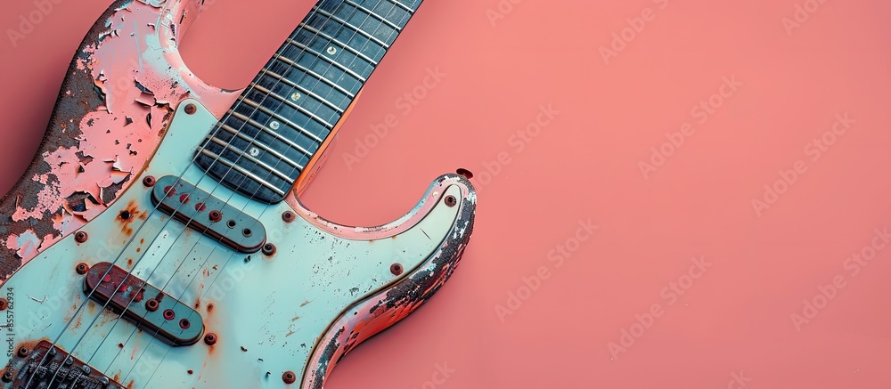 Poster Old rusty whammy bar for electric guitar Isolated on pastel background. with copy space image. Place for adding text or design