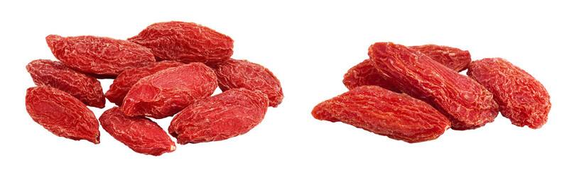 Dried goji berries isolated on white background with full depth of field