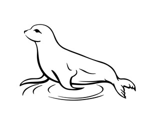 Black silhouette cute seal cartoon animal design flat vector illustration isolated on white background