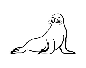 Black silhouette cute seal cartoon animal design flat vector illustration isolated on white background