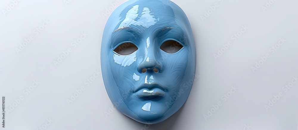 Aufkleber A beautiful light blue mask. Photographed using a white background. with copy space image. Place for adding text or design