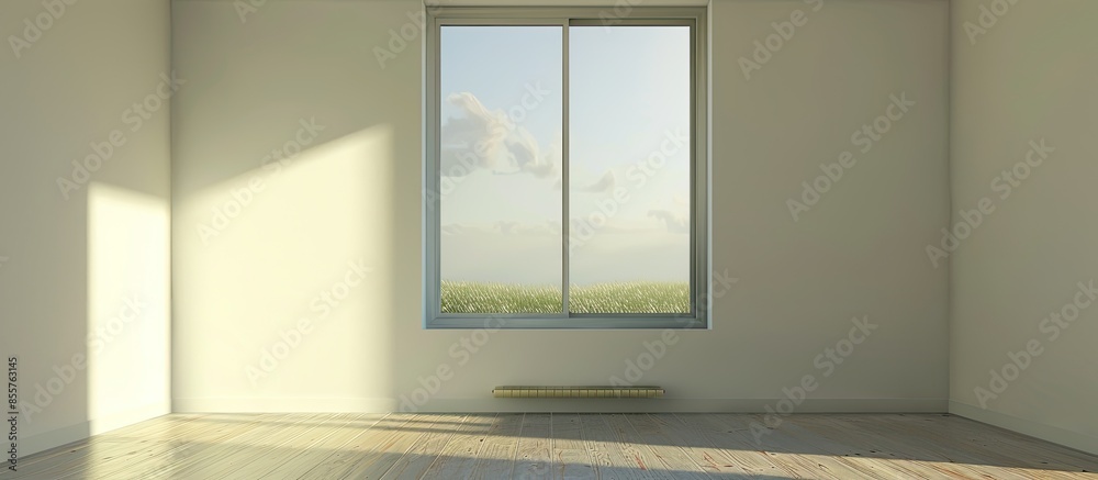 Poster empty interior with a window, rendering. with copy space image. Place for adding text or design