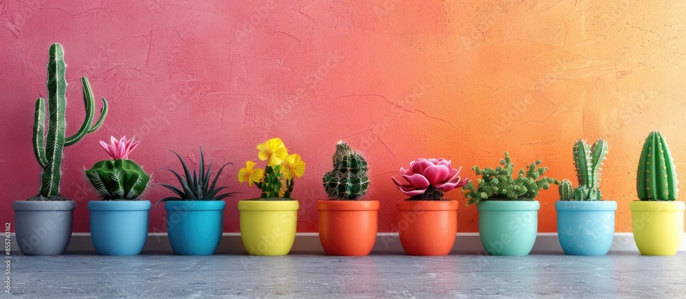 Poster Cactus pots for decoration. with copy space image. Place for adding text or design
