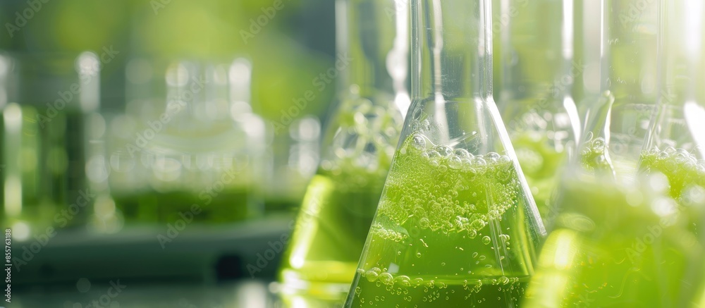 Poster Scientists are developing research on algae. Bio-energy, biofuel, energy research. Copy space image. Place for adding text or design