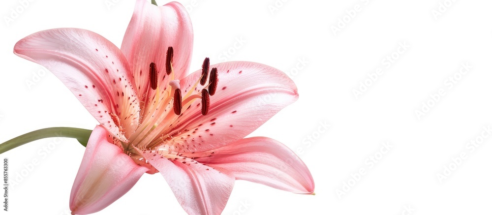 Poster close up photo of a beautiful pink lily. isolated on white background. with copy space image. place 
