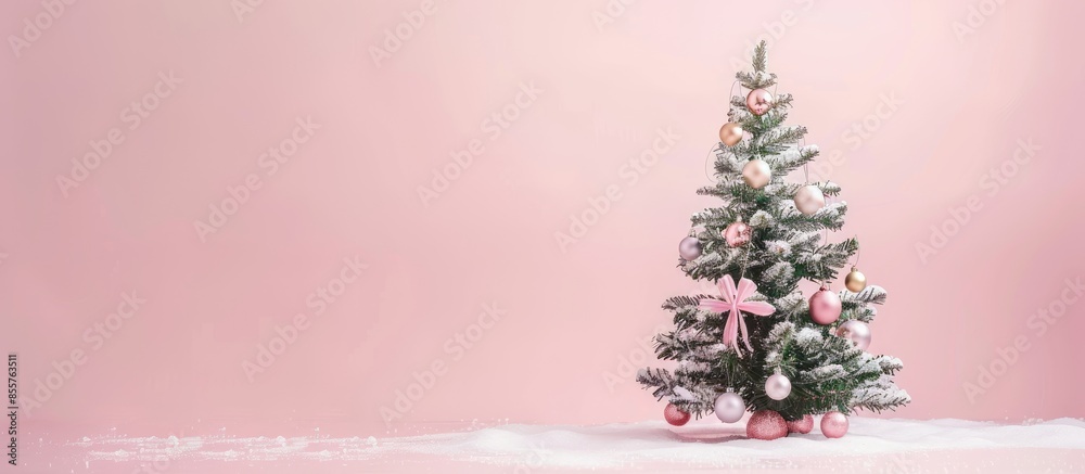 Poster vintage christmas decorations christmastree isolated on pastel background. with copy space image. pl