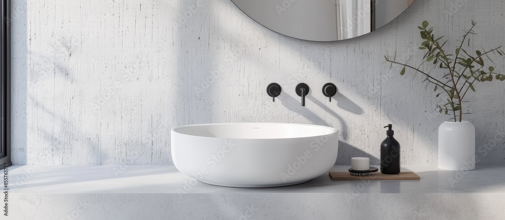 Poster Round white sink in the bathroom close up. with copy space image. Place for adding text or design