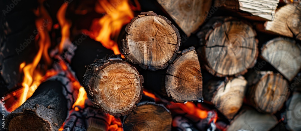 Leinwandbilder close up shot of burning firewood in the fireplace. with copy space image. place for adding text or 