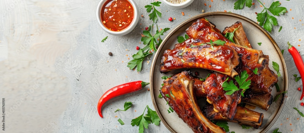 Poster chicken ribs isolated on pastel background food isolated. with copy space image. place for adding te