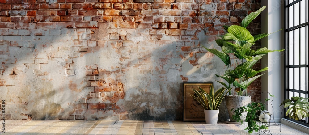 Poster modern brick walls and beautiful decor winter style. with copy space image. place for adding text or