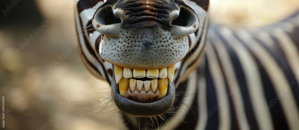 Poster Zebra smile and teeth. with copy space image. Place for adding text or design