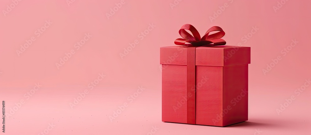 Poster Red Gift Box with cap on Isolated pastel background. with copy space image. Place for adding text or design