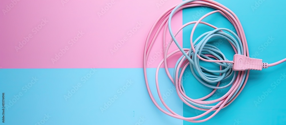 Poster extension cord pastel background  Technology  Isolated. with copy space image. Place for adding text or design