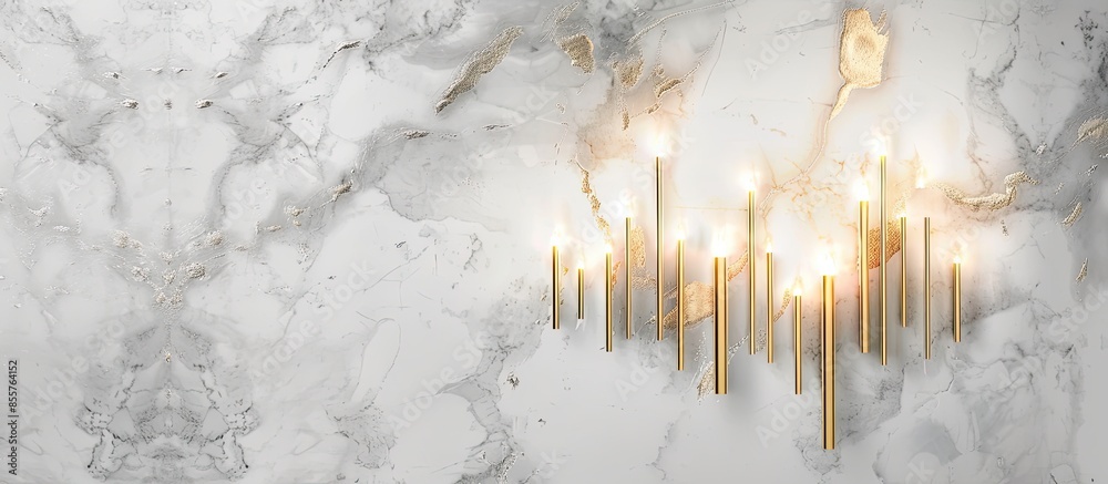 Leinwandbilder wall lamp made of glass pipes with a gold line accent in the middle on a white marble wall. with cop