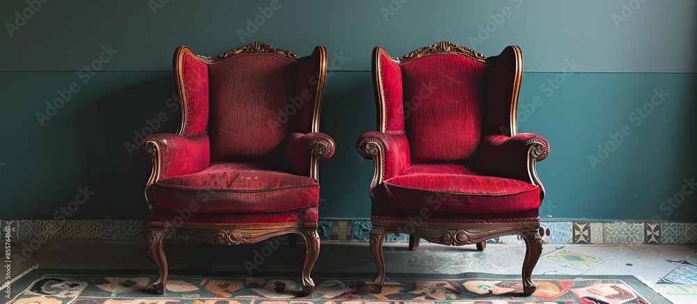 Poster two vintage style chairs are paired together. with copy space image. place for adding text or design