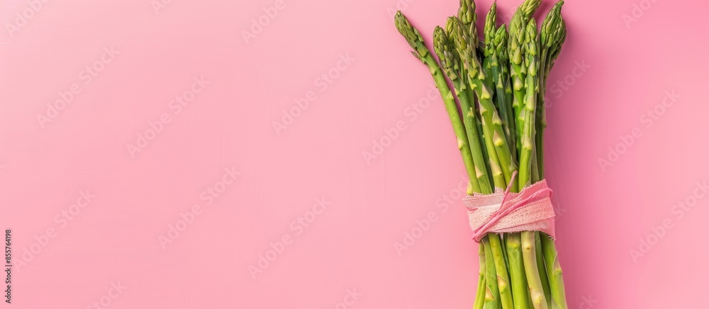 Poster Bunch of fresh asparagus Isolated on pastel background. with copy space image. Place for adding text or design