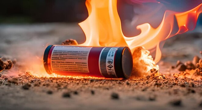 Lithium batteries explode and catch fire. Lithium battery danger concept
