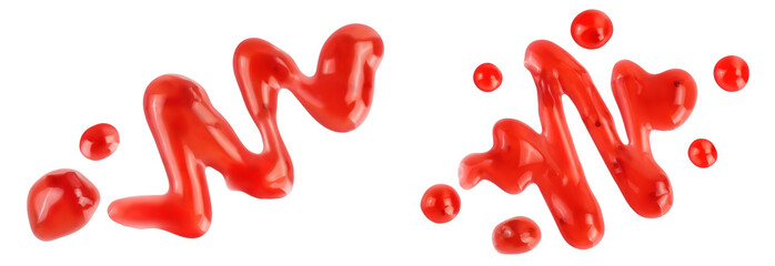 Red strawberry jam isolated on white background with full depth of field, Top view. Flat lay