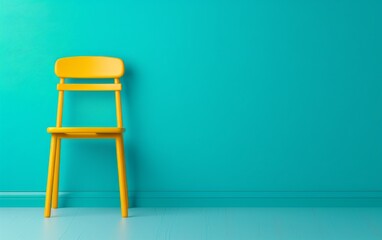 yellow chair against turquoise wall minimalist interior design concept.