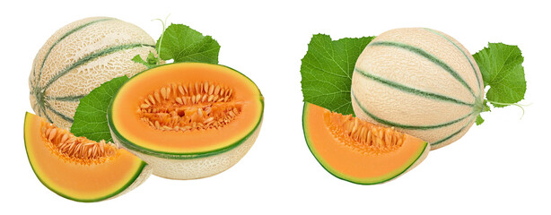 Cantaloupe melon isolated on white background with full depth of field,