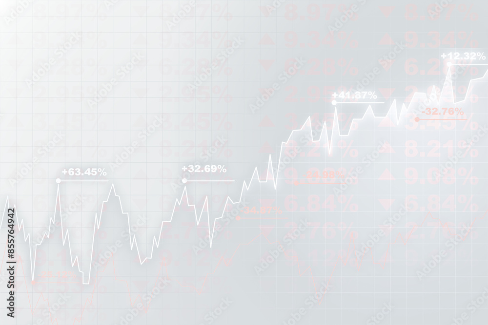 Poster Graphic representation of stock market data with percentages on a faded grid background, symbolizing financial analysis or report concept