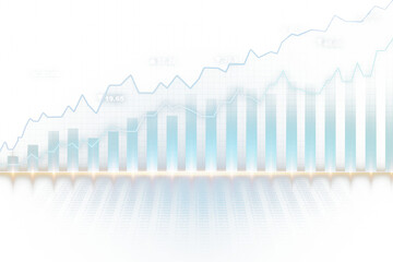 An abstract financial chart with rising graphs and bar diagram on a light, gradient blue and white background, conveying the concept of business growth