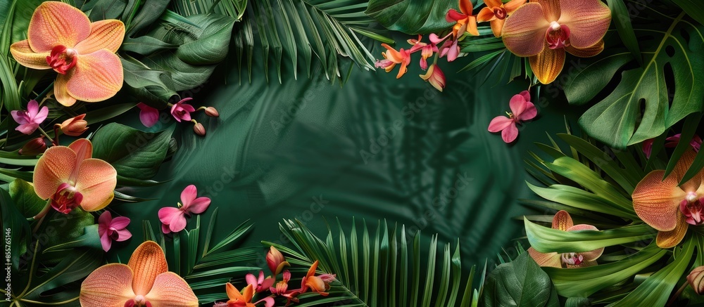 Fototapete orhid flowers on tropical background. with copy space image. place for adding text or design