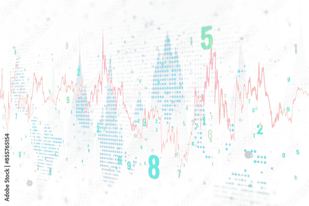 Poster Digital image featuring financial charts, numerical data, and graphical analysis on a light background, concept of business analytics