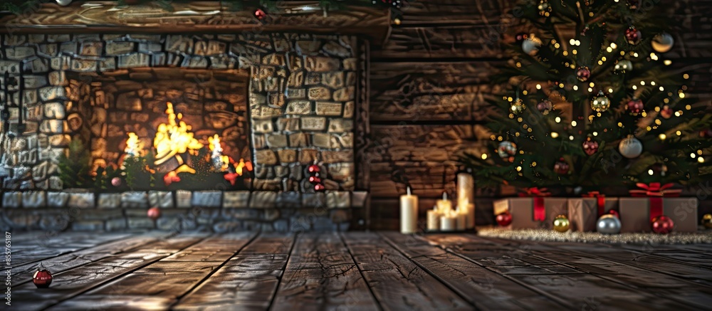 Aufkleber New Year tree fireplace location. with copy space image. Place for adding text or design