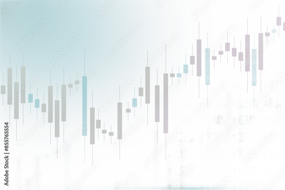 Poster An abstract image of a stock market data visualization with candlestick bars overlaying a faded background, representing finance concepts