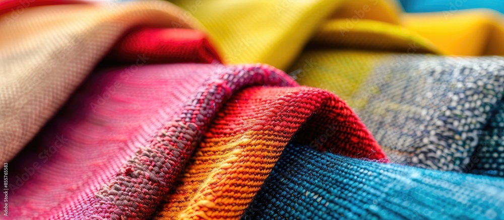 Poster bright collection of textile samples. multicolor fabric texture background