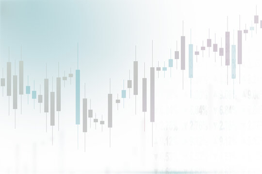 An abstract image of a stock market data visualization with candlestick bars overlaying a faded background, representing finance concepts