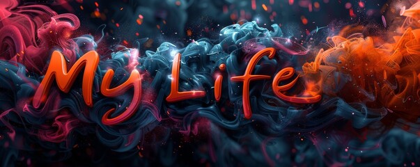 Vibrant futuristic text art with colorful swirling patterns spelling out 'My Life'